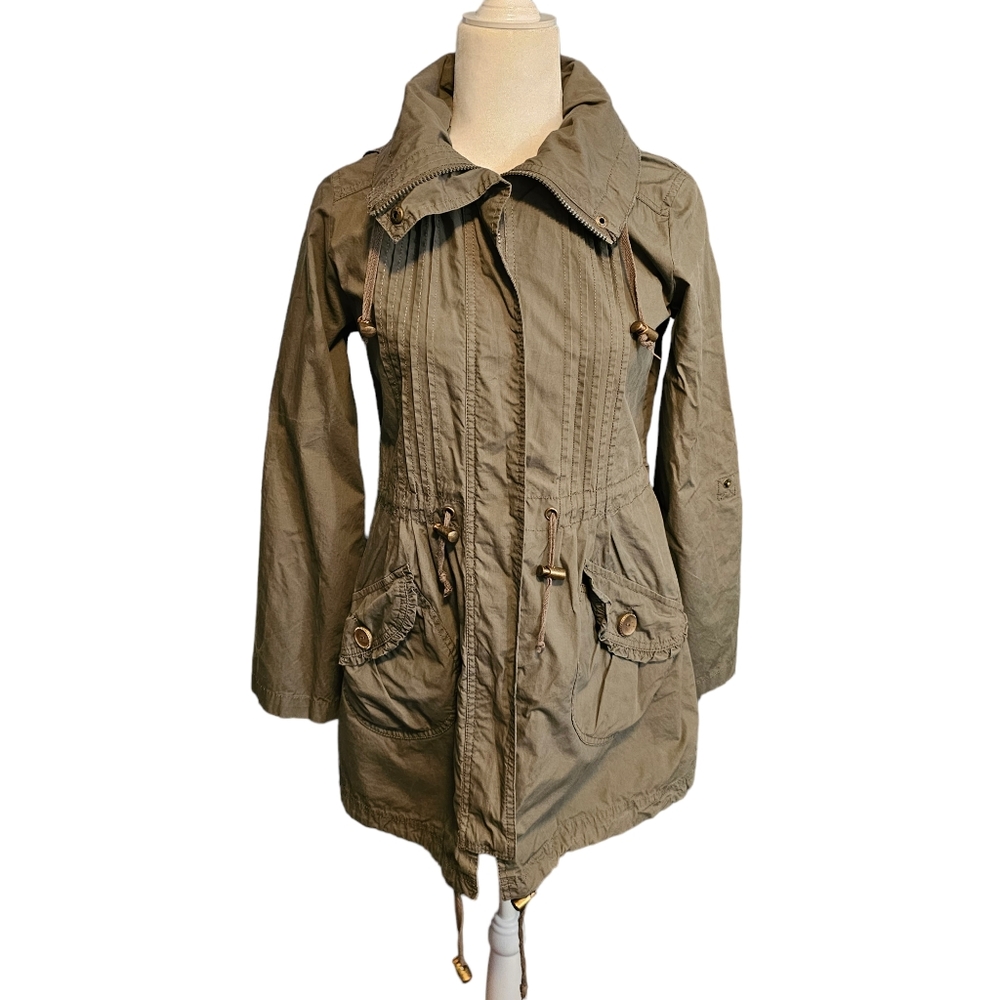 Denim Co. Hooded Lightweight Jacket Utility Pockets Green Women's Size 10